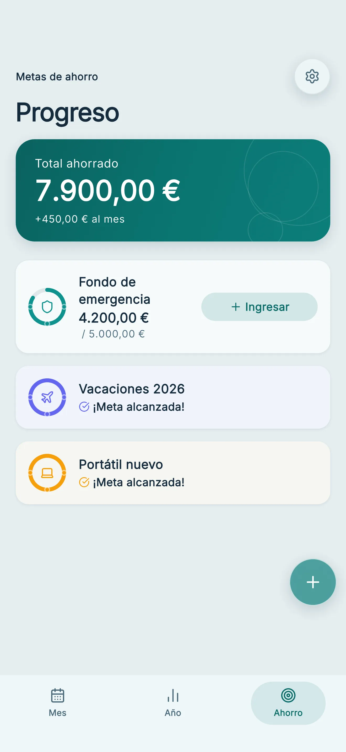Objetivos de ahorro con progreso